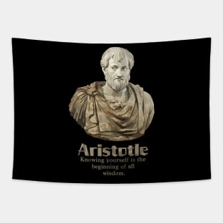 Aristotle Sculpture Art with Quote Tapestry