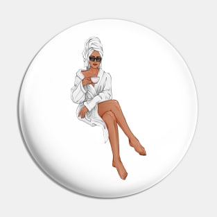 American Woman with Coffee in white Robe Pin