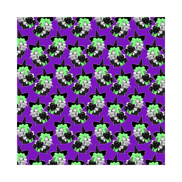 Bookworm Witch - Green and Purple Pattern by KPrimeArt