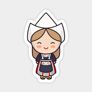 Cute Dutch Girl in Traditional Clothing and Clogs Magnet