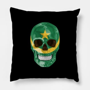 Mauritania Flag Skull - Gift for Mauritanian With Roots From Mauritania Pillow