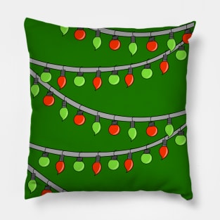 Red and Green Ornament String Lights Christmas Tree Design, made by EndlessEmporium Pillow