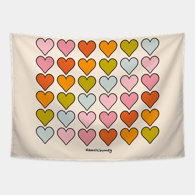 Rainbow Hearts Tapestry by Doodle by Meg