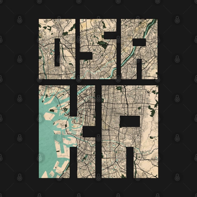 Osaka, Japan City Map Typography - Vintage by deMAP Studio