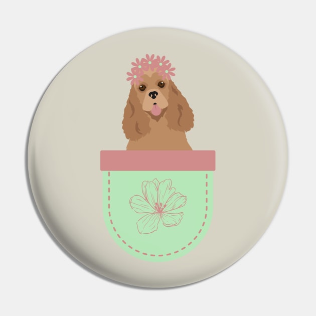 American Cocker Spaniel in Spring Flower Pocket Pin by Seasonal Dogs