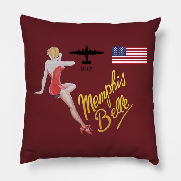 Memphis Belle WW2 Bomber Nose Art B-17 Flying Fortress American Flag Pillow by Sneek661