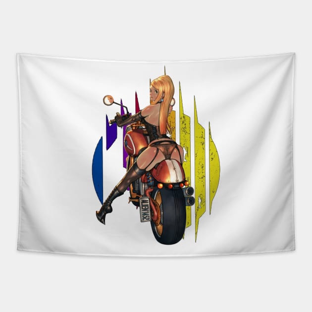 biker girl Tapestry by M-HO design