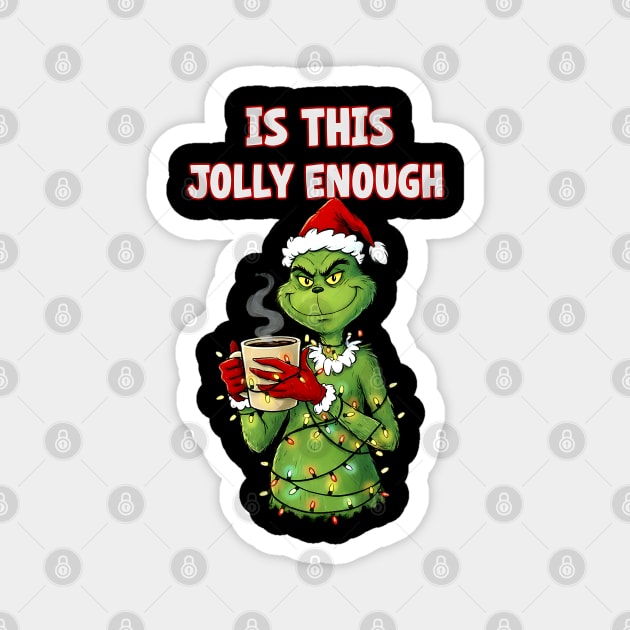 Mischievous Grinch "Is This Jolly Enough?" | Funny Christmas Lights & Santa Hat Magnet by UrbanLifeApparel