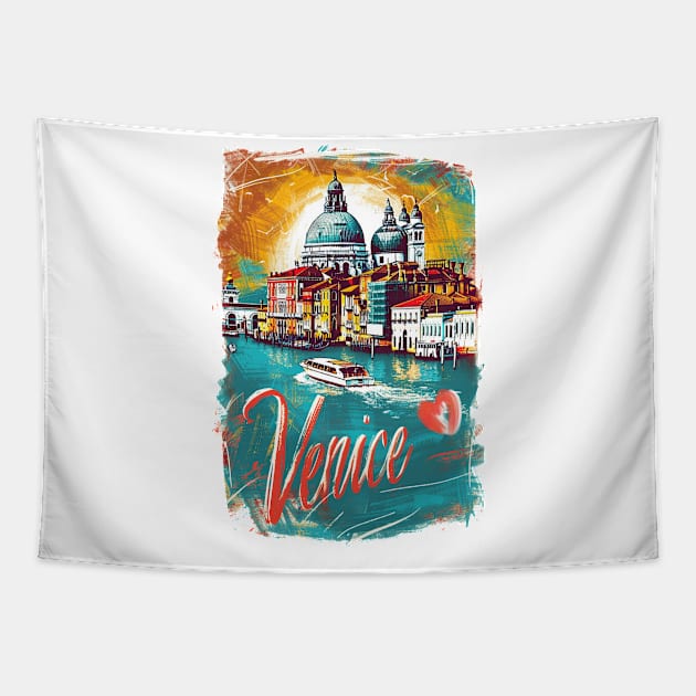 Venice Retro Italy poster Tapestry by GreenMary Design