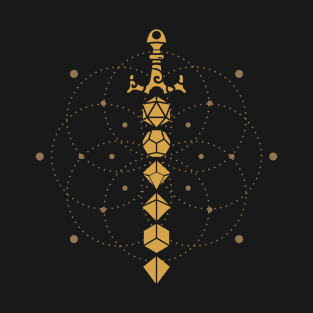 Dungeon Armory's Gold Sacred Symbols Polyhedral Dice Sword Tabletop RPG Addict T-Shirt