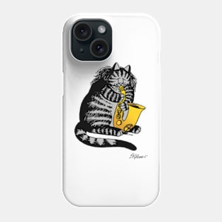 B kliban cat- cat plays saxophone Phone Case