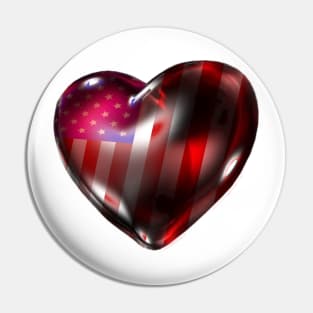 American 3d Horizontal Stars and Stripes Heart Pin