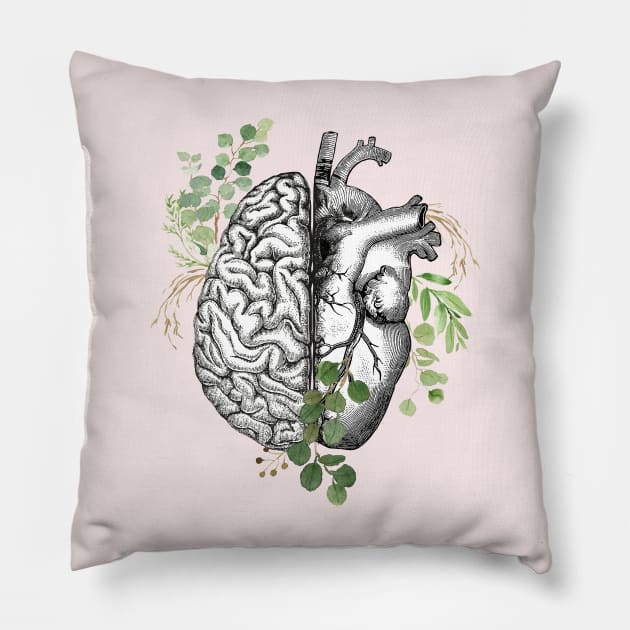 Right balance between brain and heart, leaves eucalyptus, mental health Pillow by Collagedream