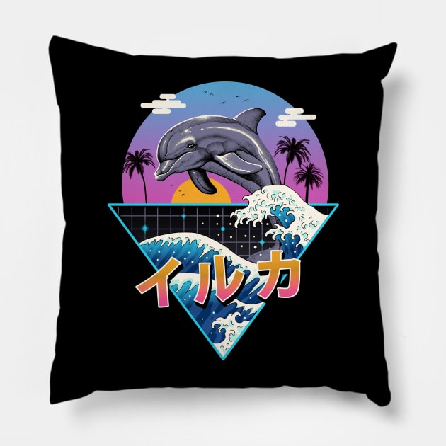 Dolphin Wave Pillow by Vincent Trinidad Art