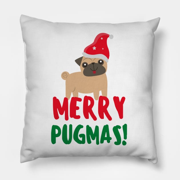 Merry Pugmas - Funny Pug Christmas Pillow by applebubble