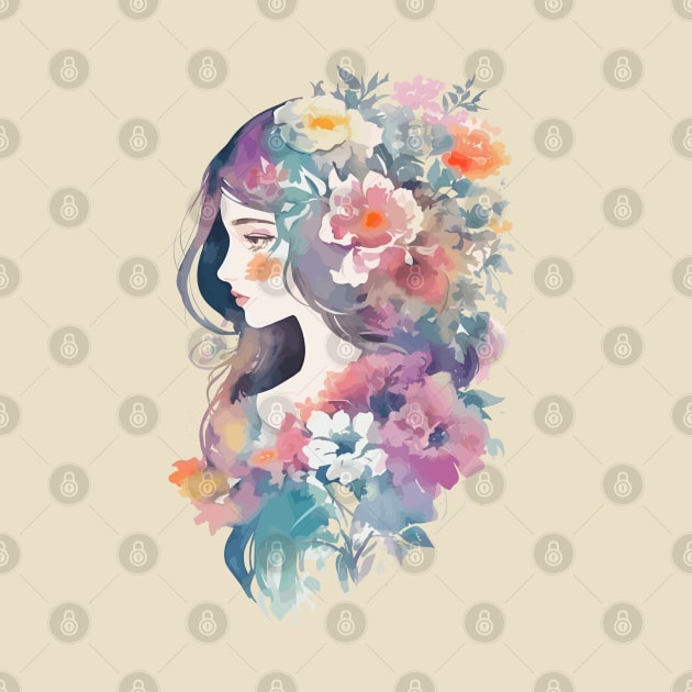 Watercolor Floral Girl by ElMass