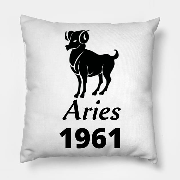 Black Aries Zodiac 1961 Pillow by Down Home Tees