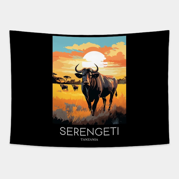 A Pop Art Travel Print of the Serengeti National Park - Tanzania Tapestry by Studio Red Koala