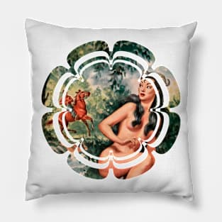 beautiful mythological girl in the forest looking at a rider on horseback Pillow