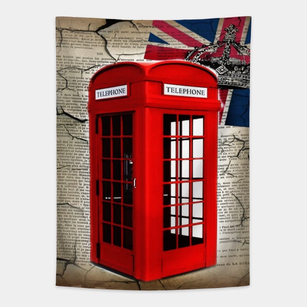 1980s rustic dark academia union jack retro london telephone booth Tapestry by Tina