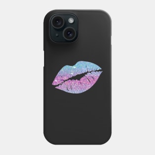 Bright Pink Blue Ombre Faux Glitter Lips Phone Case