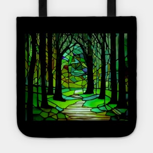 Stained Glass Forest Design Colorful Trees Landscape Tote