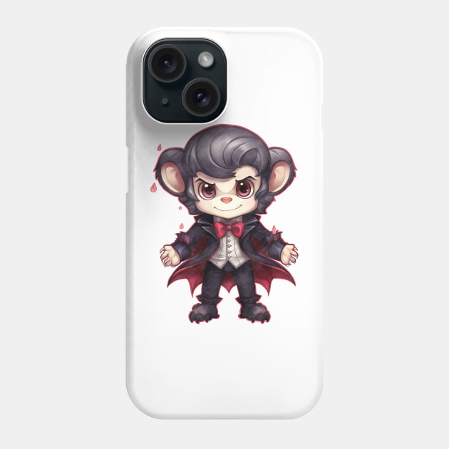 Cartoon Chimpanzee in Dracula Costume Phone Case by Chromatic Fusion Studio