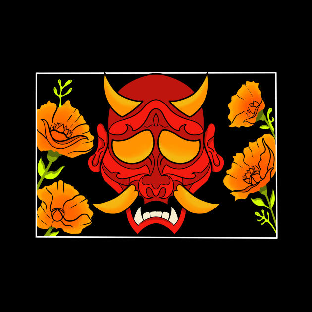 Hannya red mask by Talu art