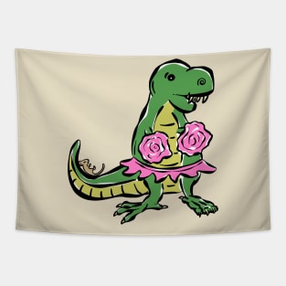 Cheer Leader Cheerleader Tyrannosaurus Dinosaur Dino Cartoon Cute Character Tapestry