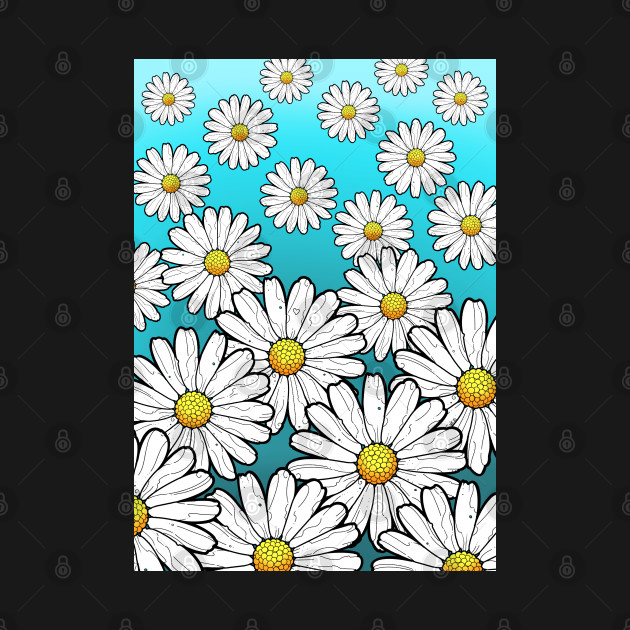 Discover daisies floral pattern on a turquoise sky background - Daisies Pattern - T-Shirt