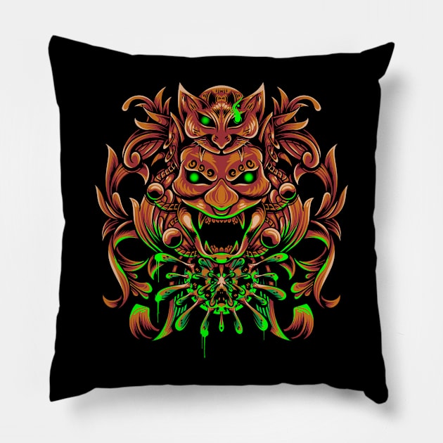 Japanese oni mask samurai Pillow by Bayuktx