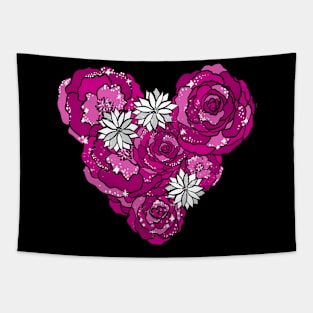 Pink Heart of Roses and Daisies Tapestry