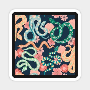 Floral snakes on dark blue Magnet