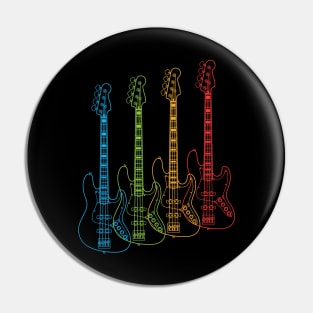 Four J-Style Bass Guitar Outlines Multi Color Pin