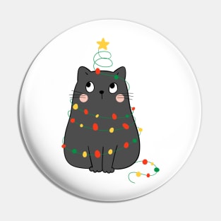 Cute Christmas Cat With Xmas Lights - Cat Lover Gifts Pin