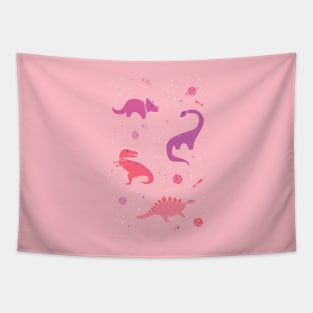 Astronaut Dinosaurs on Pink Tapestry