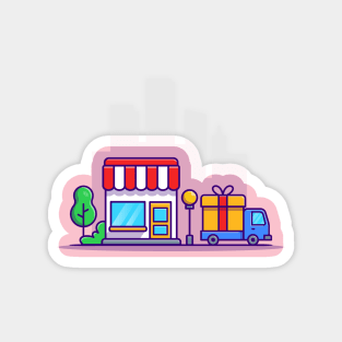 Shop Building And Delivery Truck Magnet