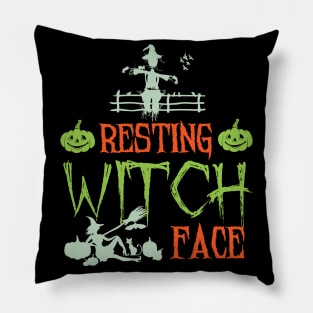Halloween Shirt Resting Witch Face Broomstick Hat Women Pillow