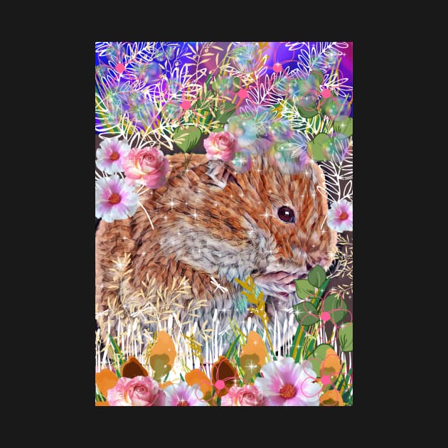 Cute whimsical hamster hammie in flower garden by FineArtMaster