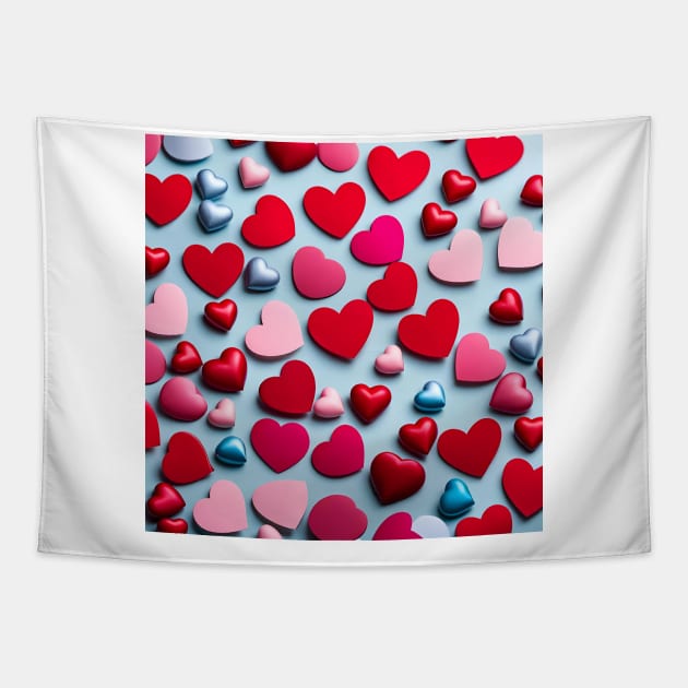 celebrating Valentines day, random floating love hearts Tapestry by Colin-Bentham