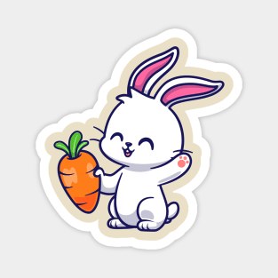 Cute Rabbit Holding Carrot Cartoon Magnet