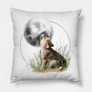 Little wolf and moon Pillow