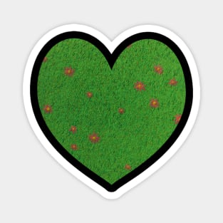 Romantic pink flower in a mellow green meadow, lover minimal painting spring landscape Magnet