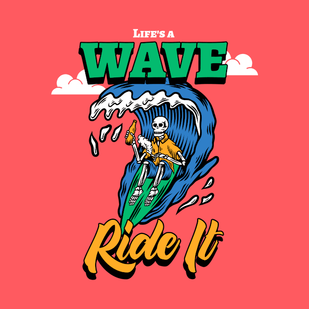 Skeleton Surfer Ride The Wave Surf Surfing by Tip Top Tee's