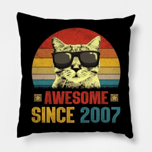 Awesome Since 2007 17th Birthday Gifts Cat Lover Pillow