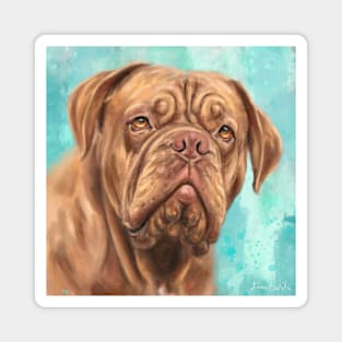 Frontal Painting of a Majestic Dogue de Bordeaux on Light Blue Background Magnet