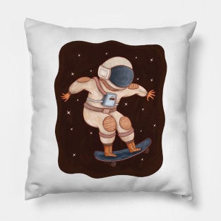 astronaut skateboarding hand drawn Pillow