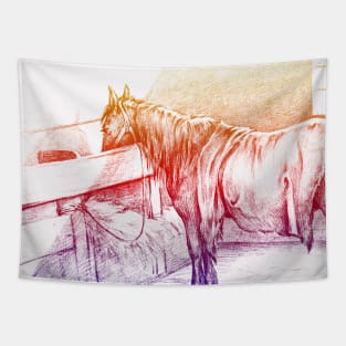 Horse Standing in a Stable By Jean Bernard Brightfully Edited Tapestry