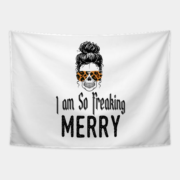 I Am Freaking Merry Mom Life Skull - Funny Christmas cheetah Glasses - Beautiful Sunflower Chetah Christmas Tapestry by WassilArt