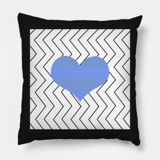 Abstract geometric pattern - heart - zigzag - black and blue. Pillow